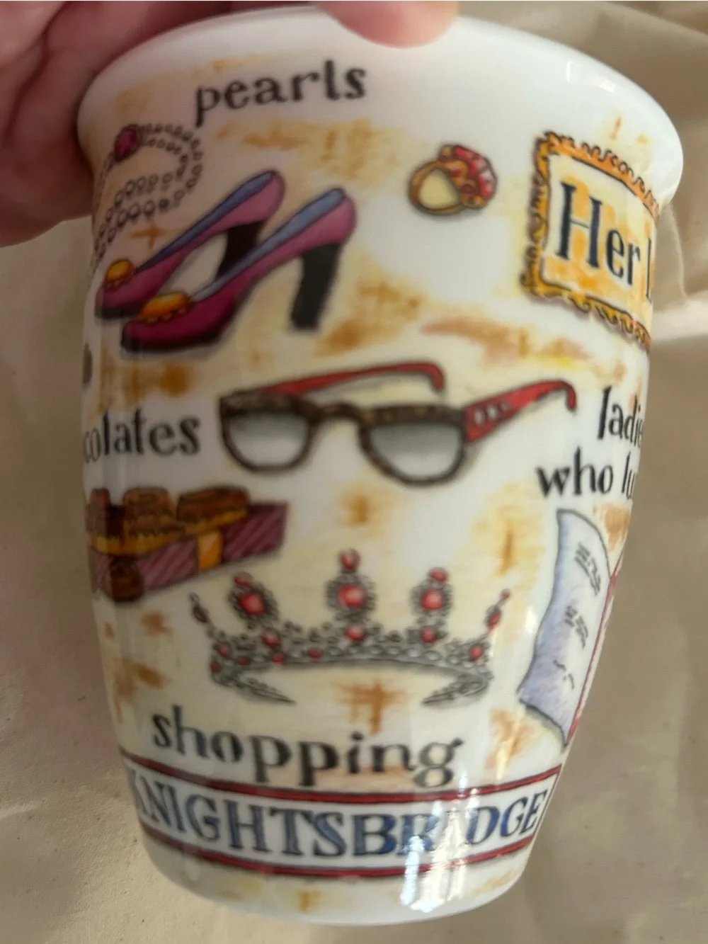 Her Ladyship Illustrated Ceramic Mug - White with Yellow & Pink Accents